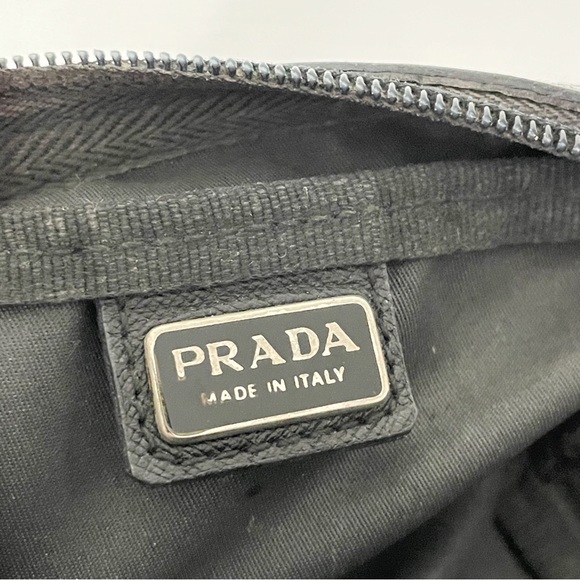 Prada small black nylon triangle logo saffiano zip pouch - Picture 9 of 10